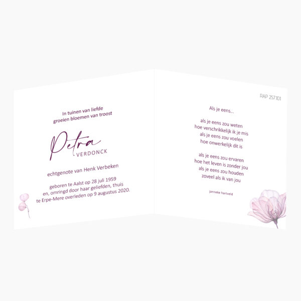 rouwprentje paarse bloem