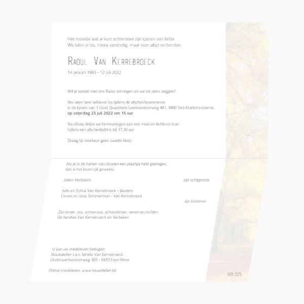 Rouwbrief bos herfst
